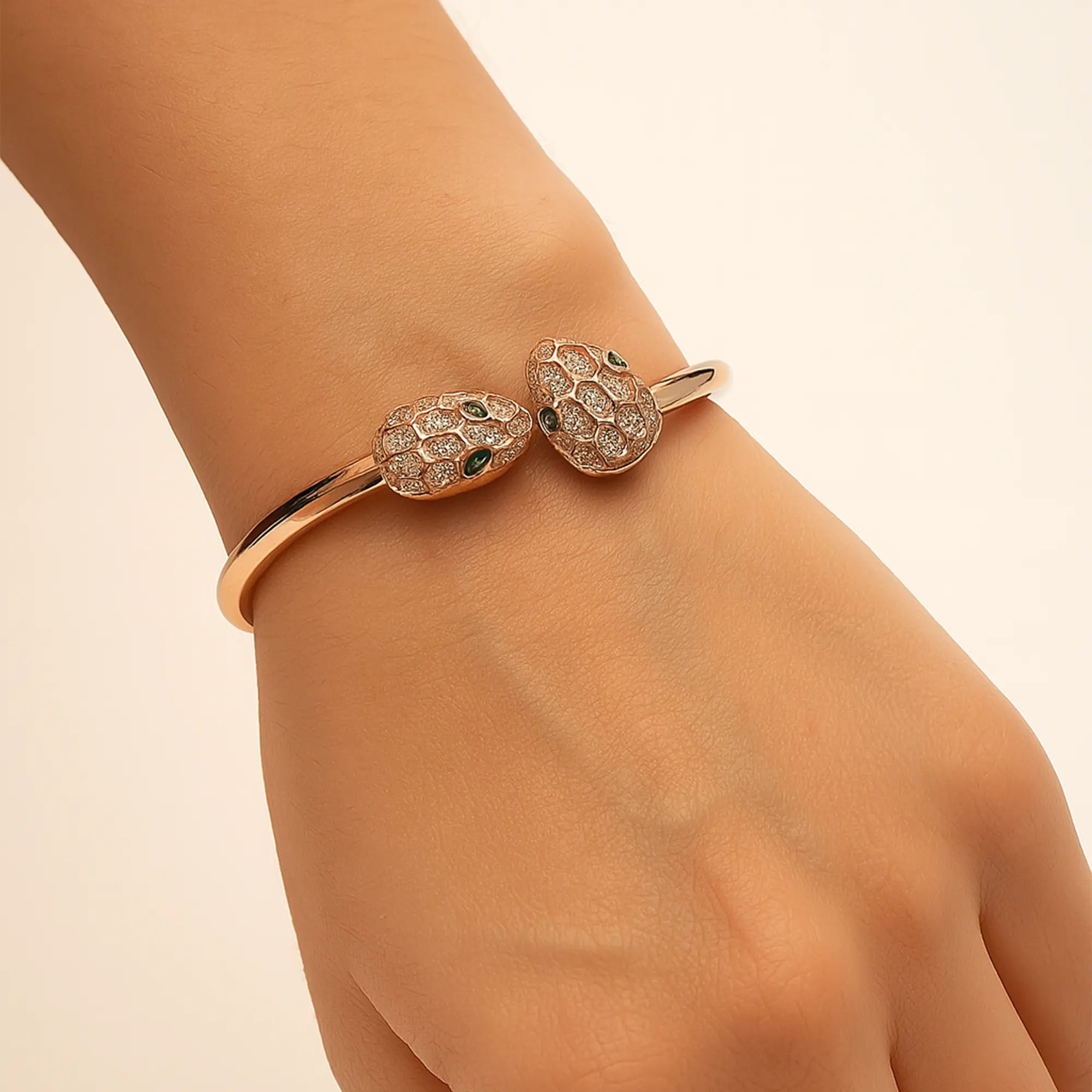 Double Snake Head Cuff Bracelet - Hover
