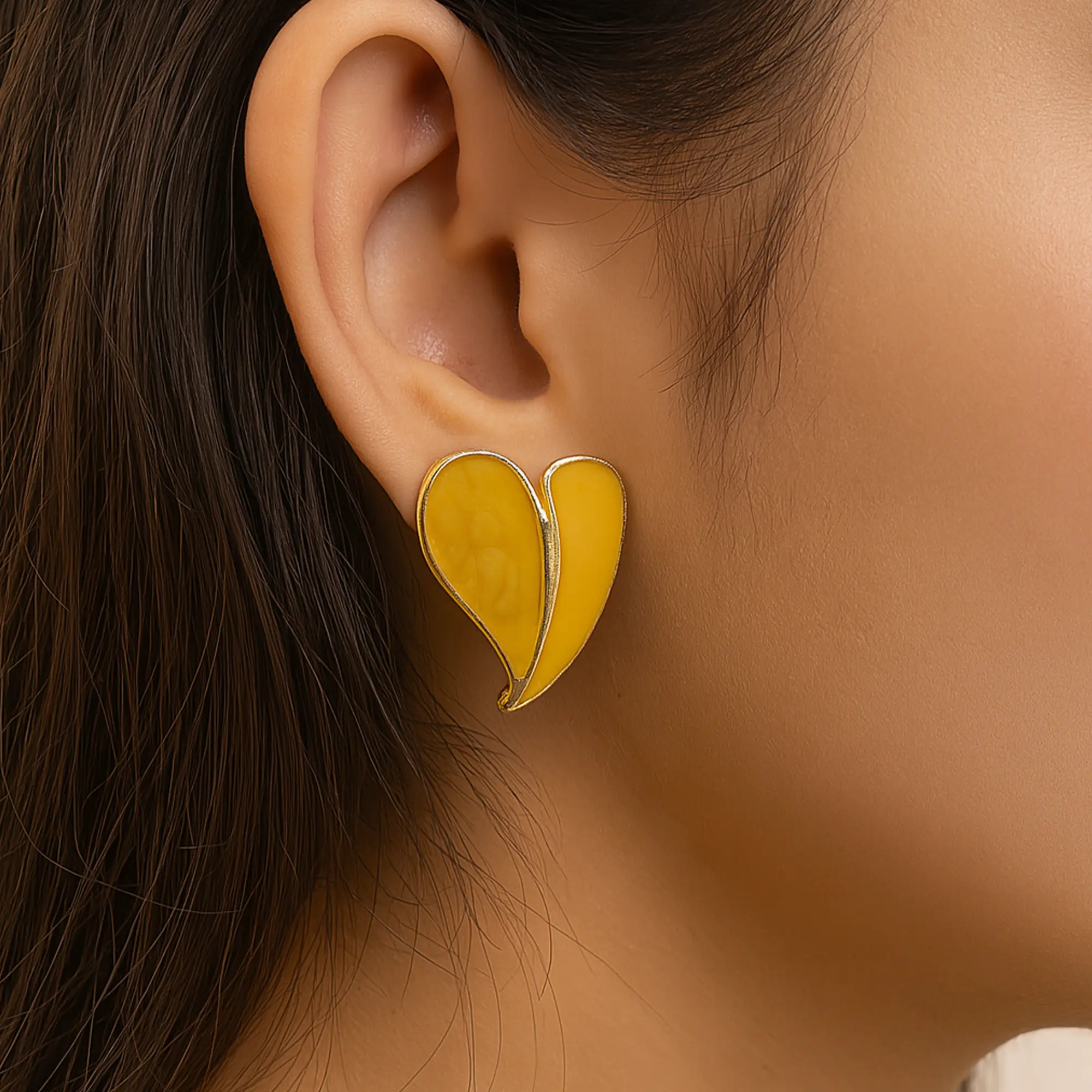 Two-Tone Leaf Stud Earrings - Hover