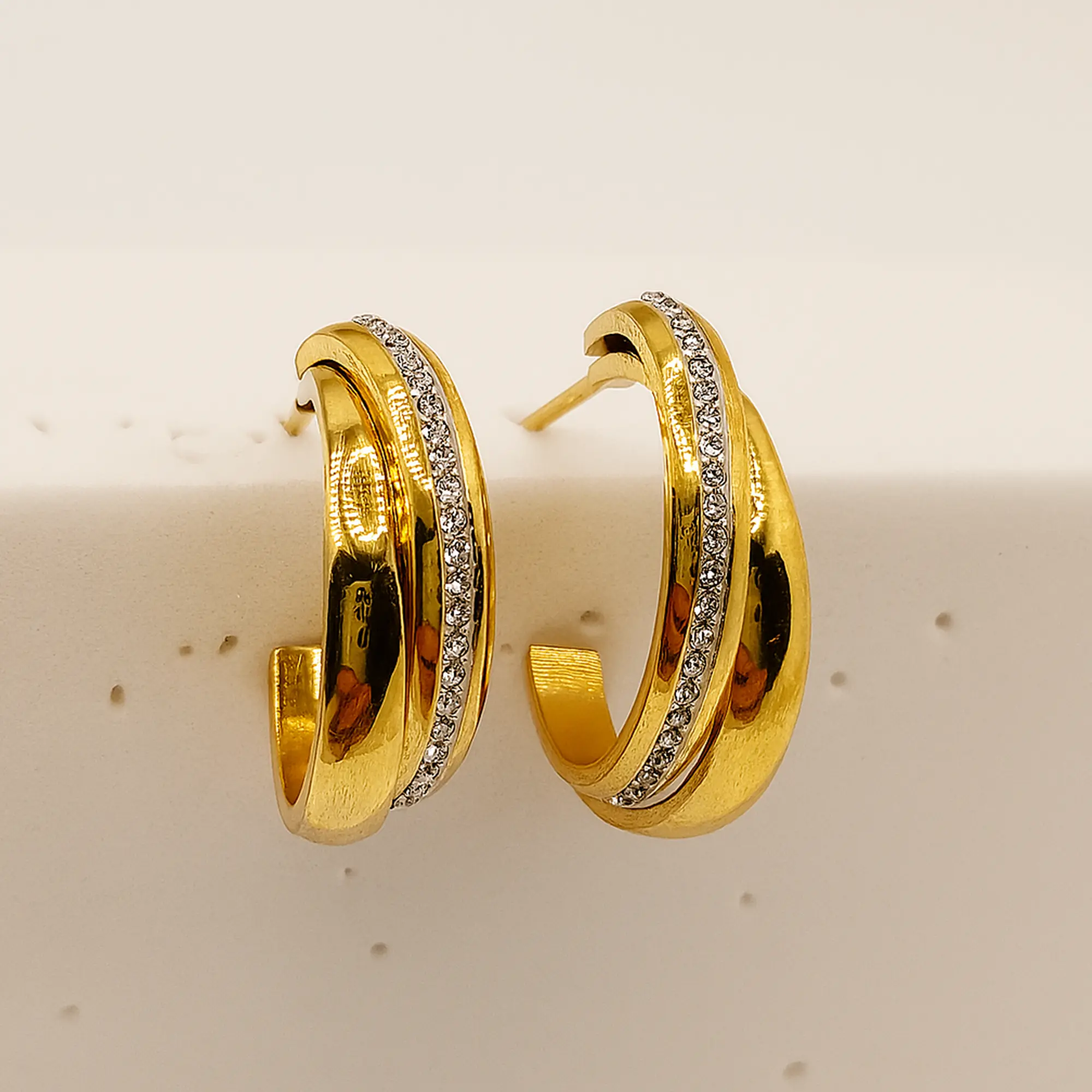 Pave Crossover Hoop Earrings - Hover