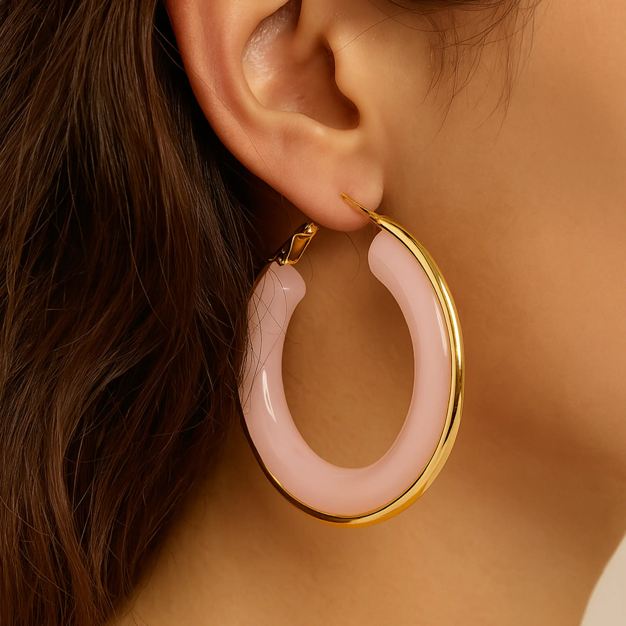 Pink Resin Gold Hoops - Main
