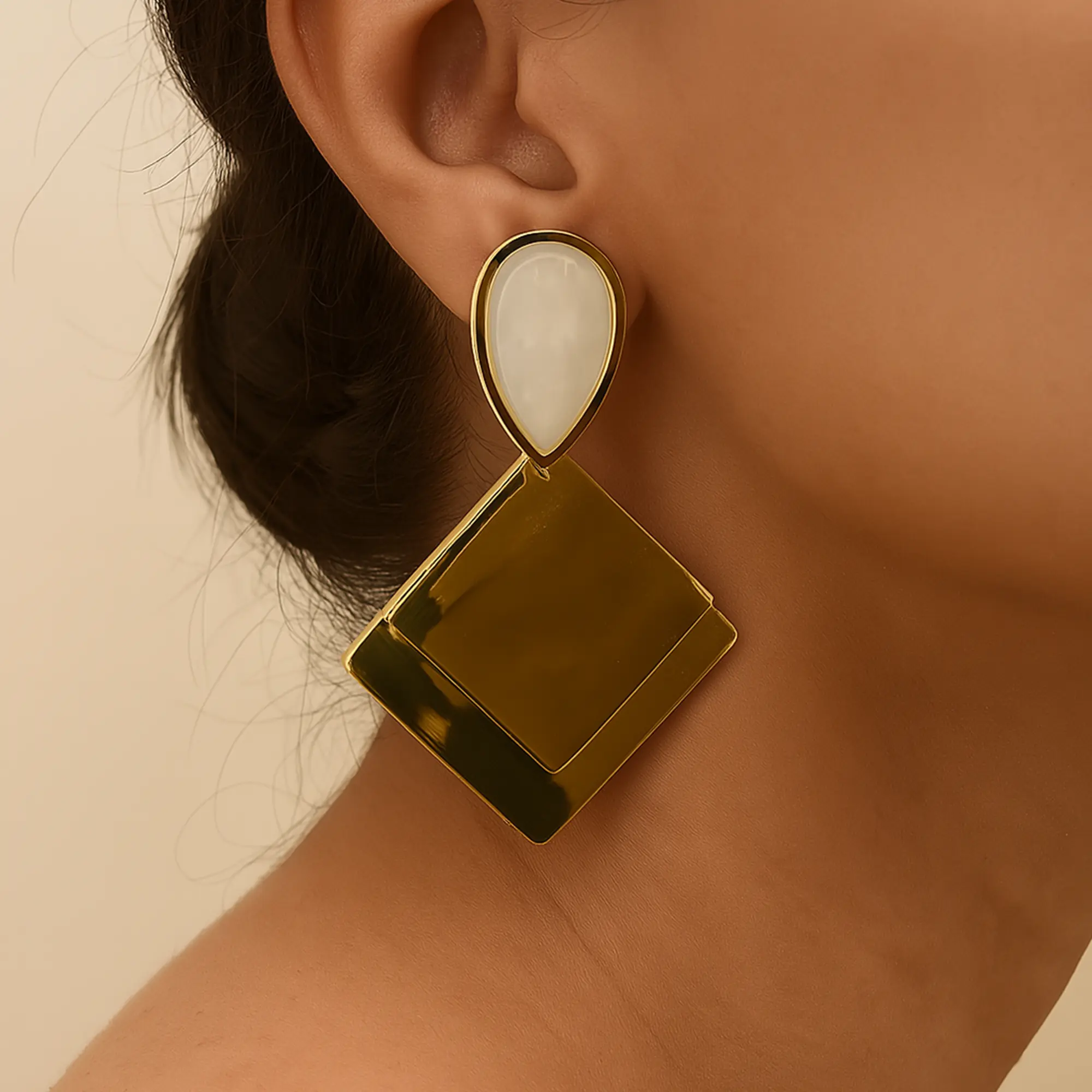 Golden Luster Geometric Earrings - Hover