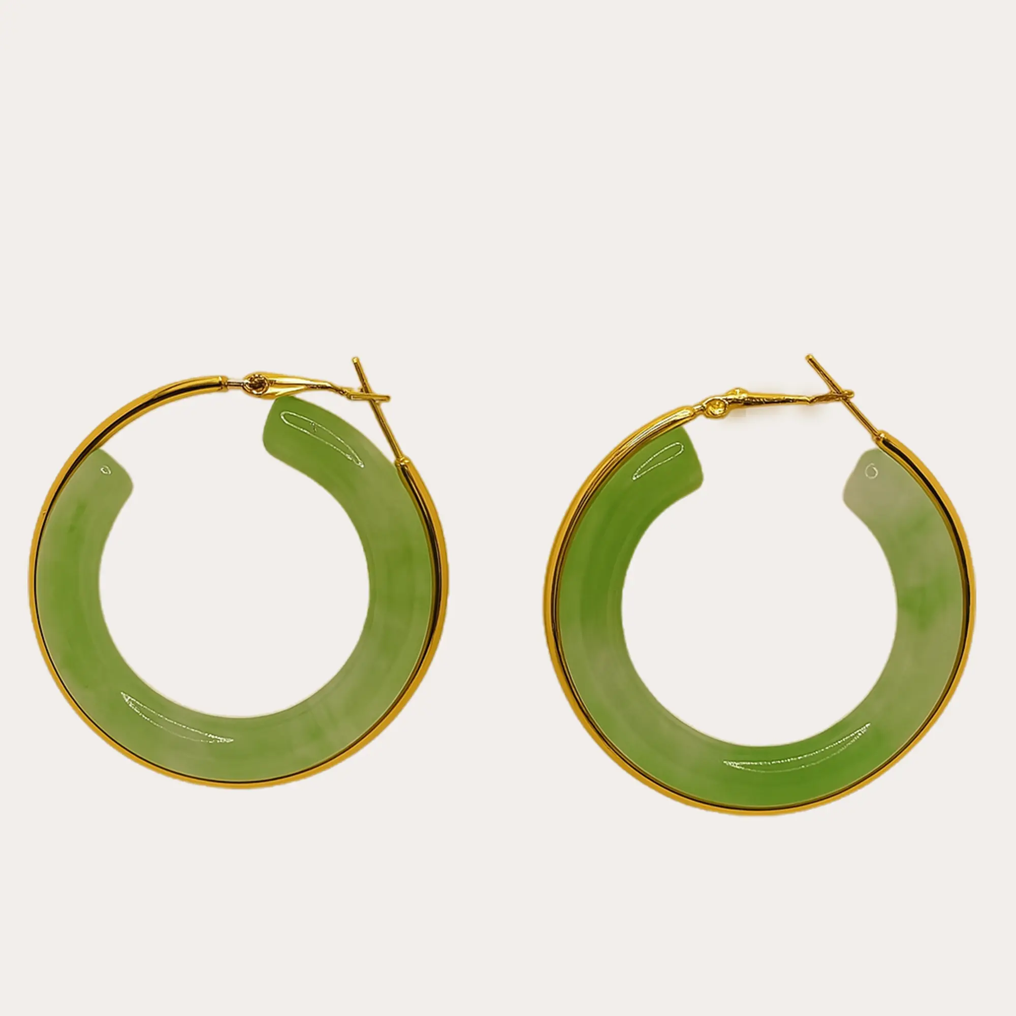 Light Green Resin Gold Hoops - Main