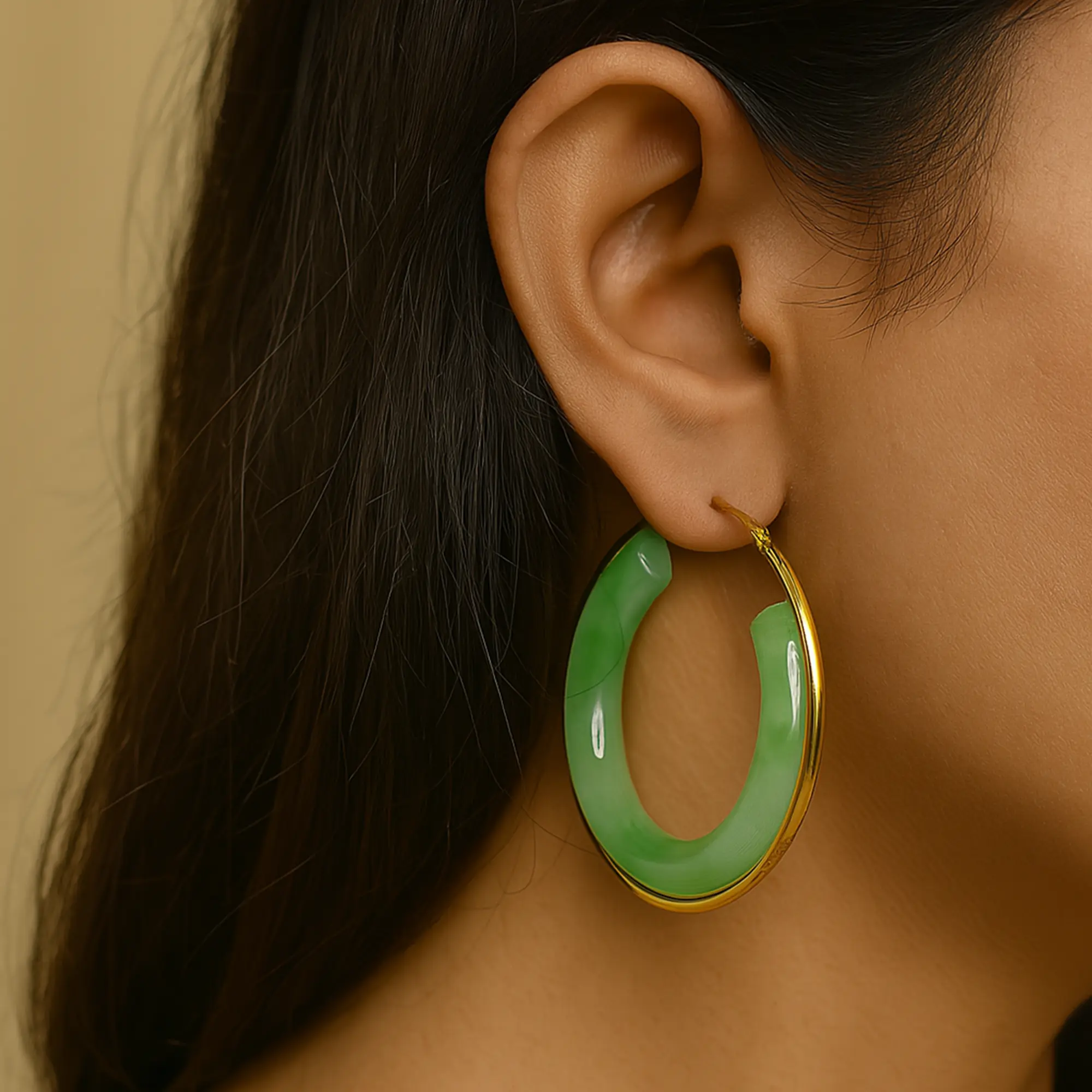 Light Green Resin Gold Hoops - Hover