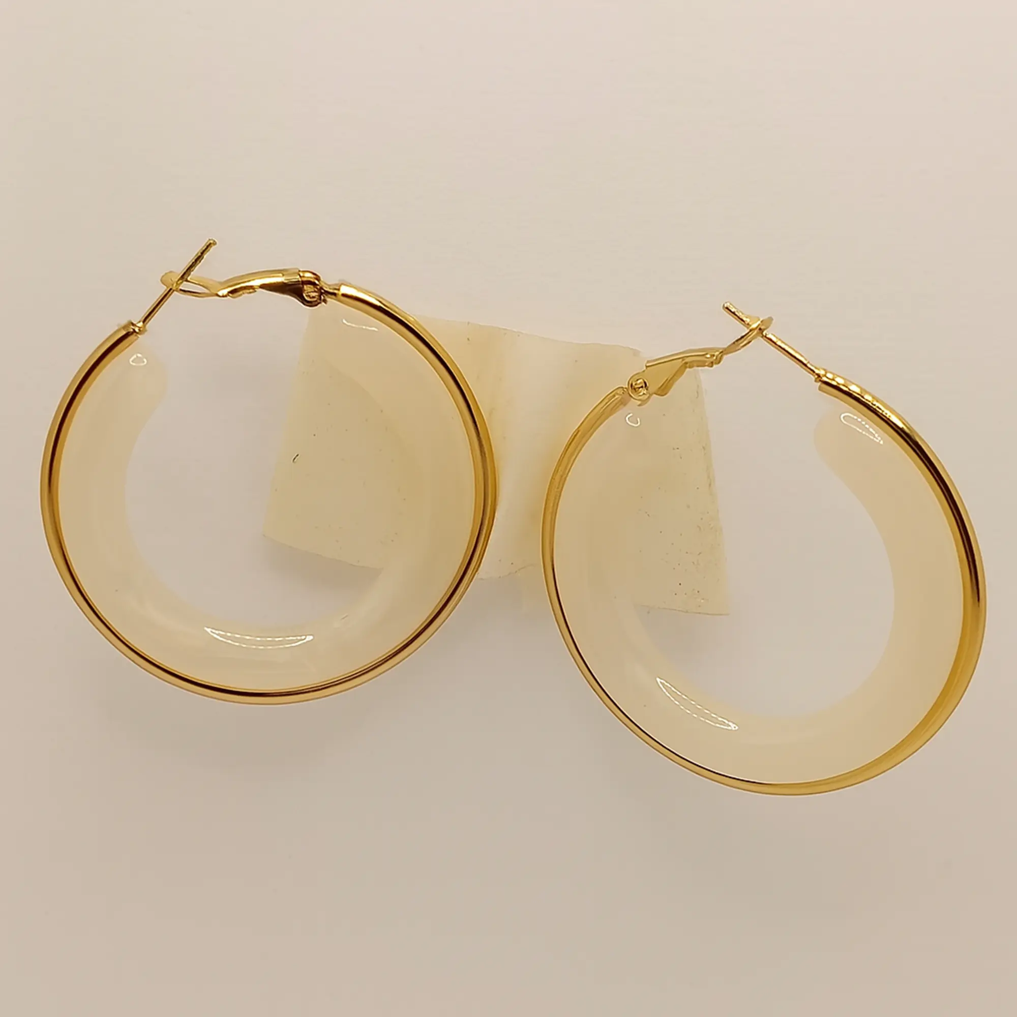 Cream Resin Gold Hoops - Main