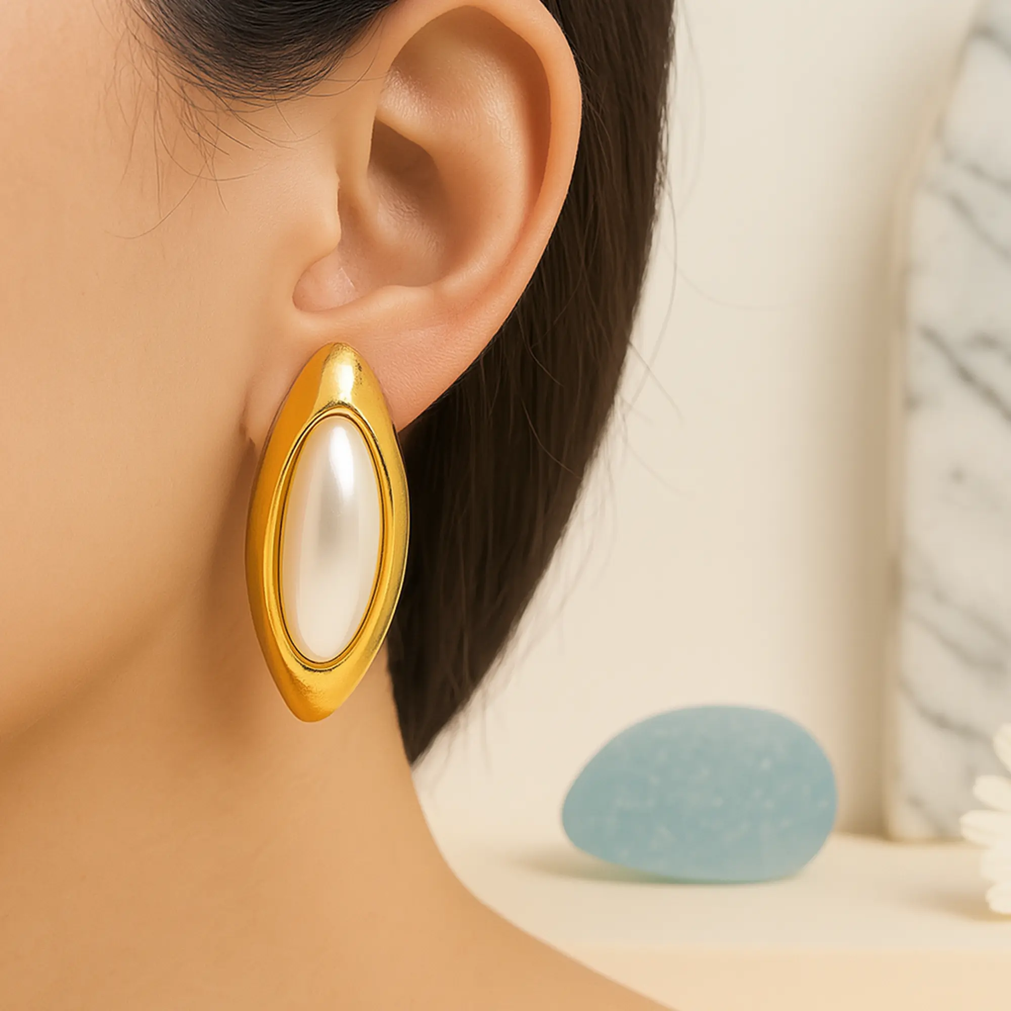 Oval Inlay Hoops, Modern Capsule Hoops - Hover