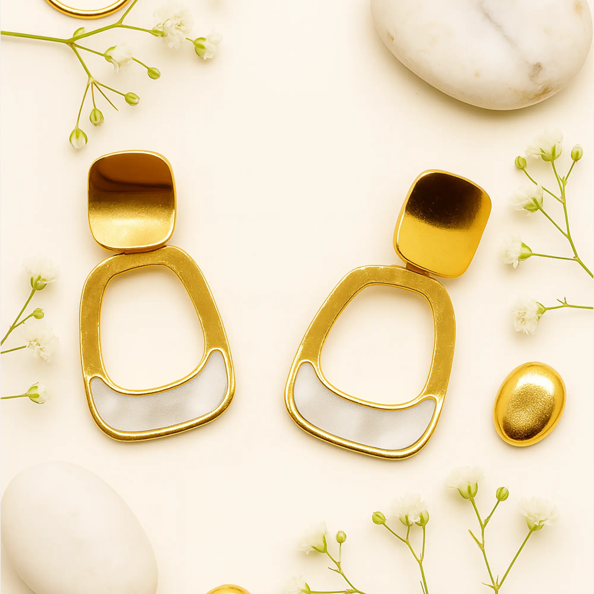 Organic Rectangle Drops, Abstract Dangle Earrings - Hover