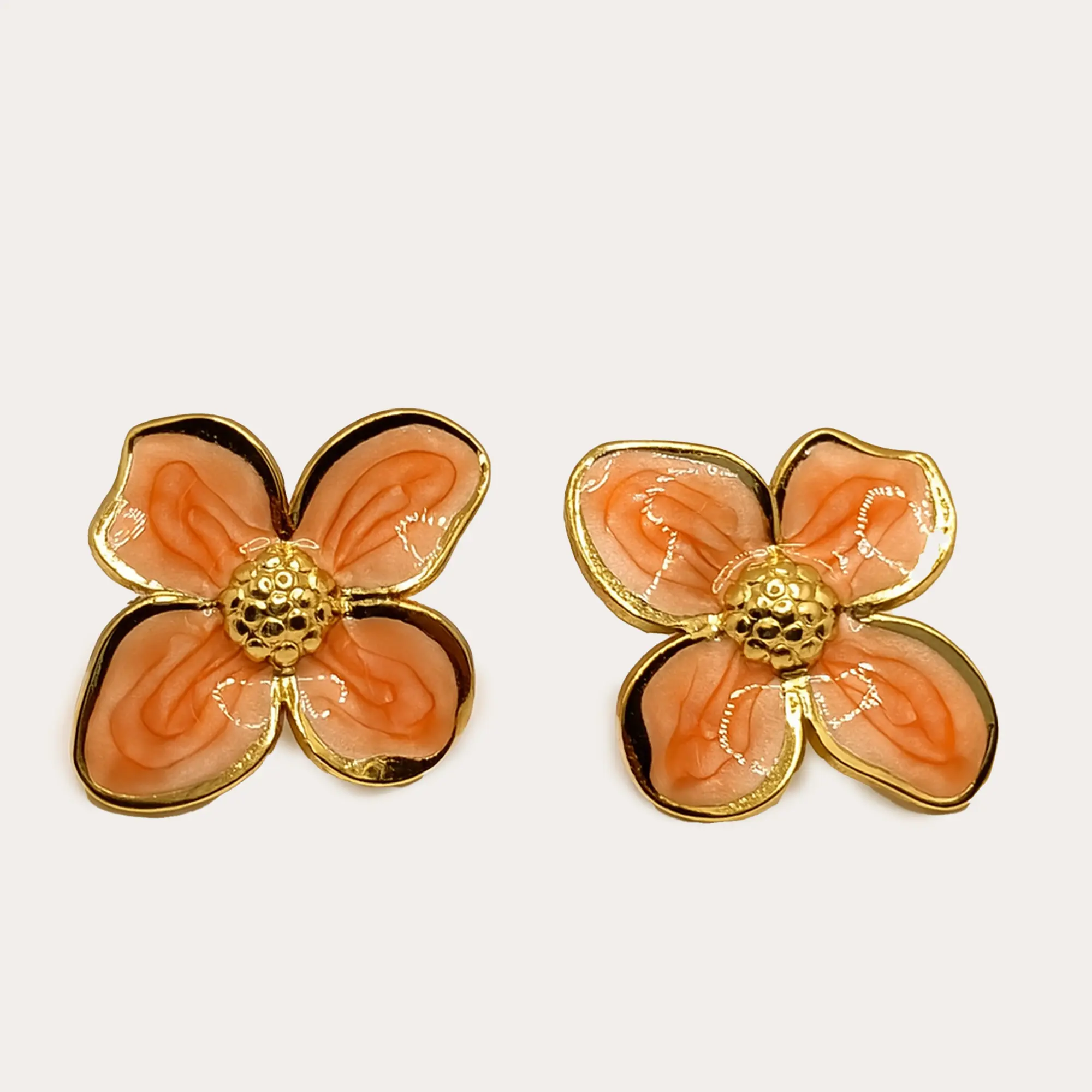 Golden & Orange Flower Studs - Main
