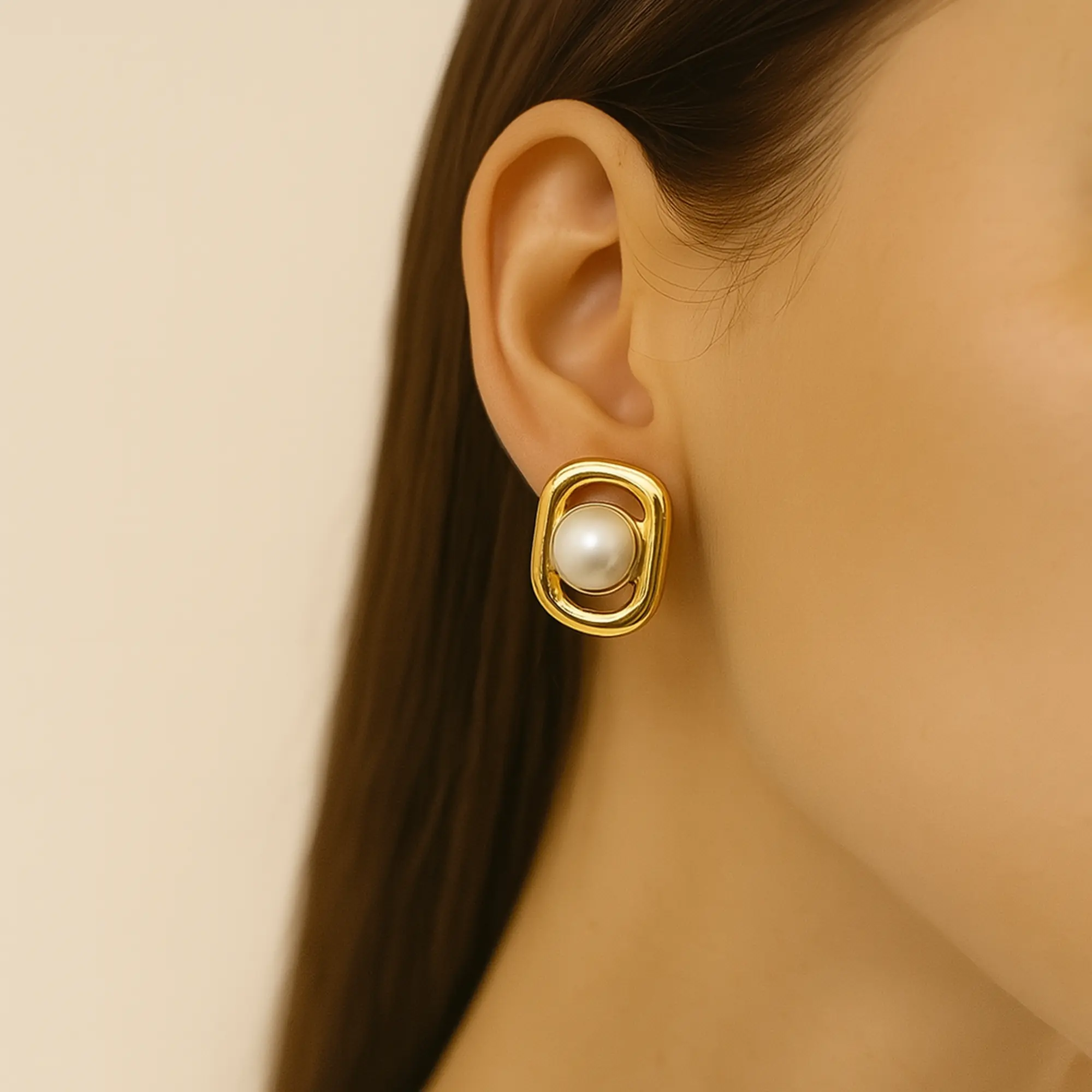 Golden Pearl Encasement Studs - Hover